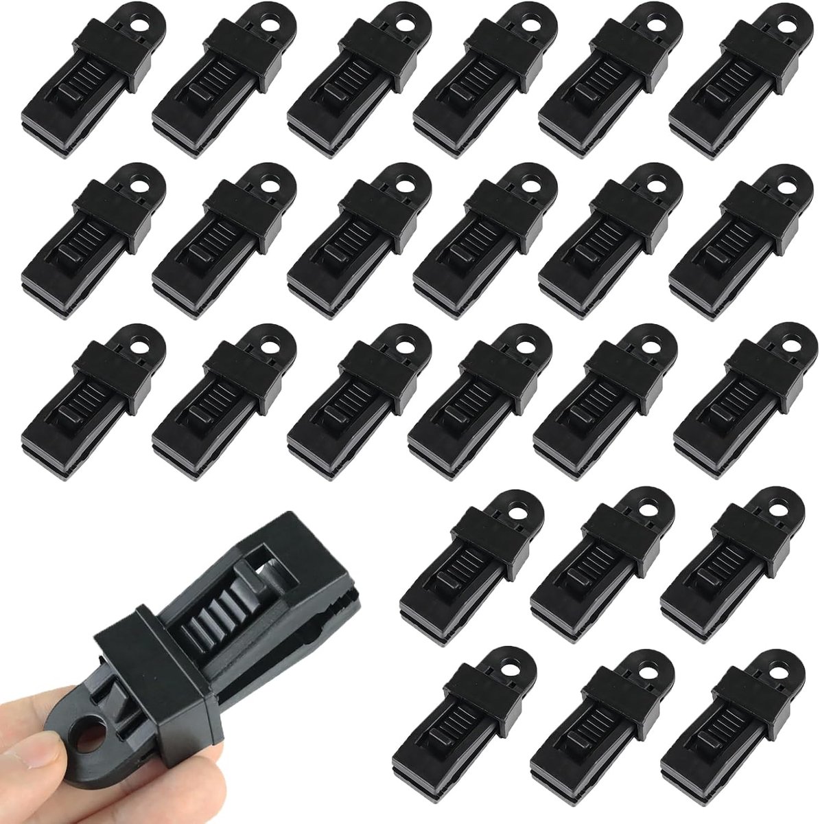 24 stuks Tarp Clip Klemmen, verstelbare tentzeilen clip, zware dekzeil clips, onmiddellijke markiesklem voor tenten, camper, caravan, tuin, luifels, boot afdekking, zwart