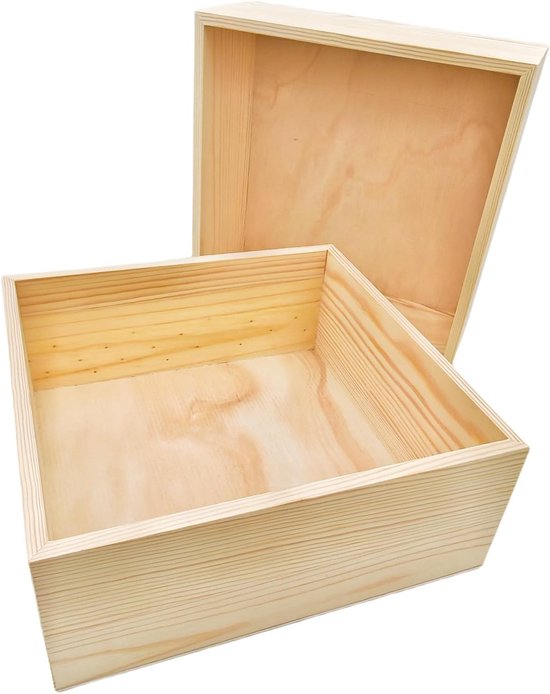 2 stuks onafgewerkte houten ambachtelijke opbergdozen, 20 x 20 x 8 cm vierkante houten doos, rustieke natuurlijke houten containerdoos voor thuislocatie decoratie — afbeelding 4