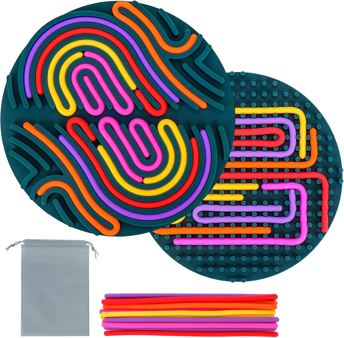 Sensoriek Activiteitenbord, Sensoriek Activiteiten Siliconen Autisme voor Volwassenen, met Reistas & 12 Accessoiresnoer, voor Kerstmis, Verjaardag