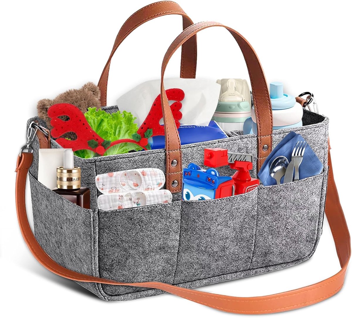 Felt Bag, Shopping Basket, 16 Litres, Felt Bags, Shopping Bag with Compartments, Foldable Felt Bags, Shopper with - ShopVlot
