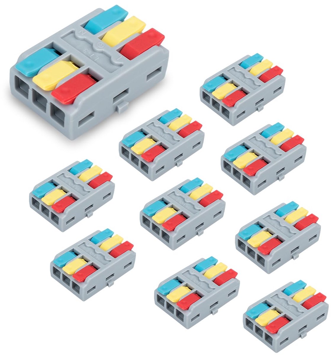 Image of 10 Pcs Connection Clamp 3 in 3 Out Connection Clamp with Lever Cable Connectors with 0.2-4mm² Guide for DIY Projects - ShopVlot