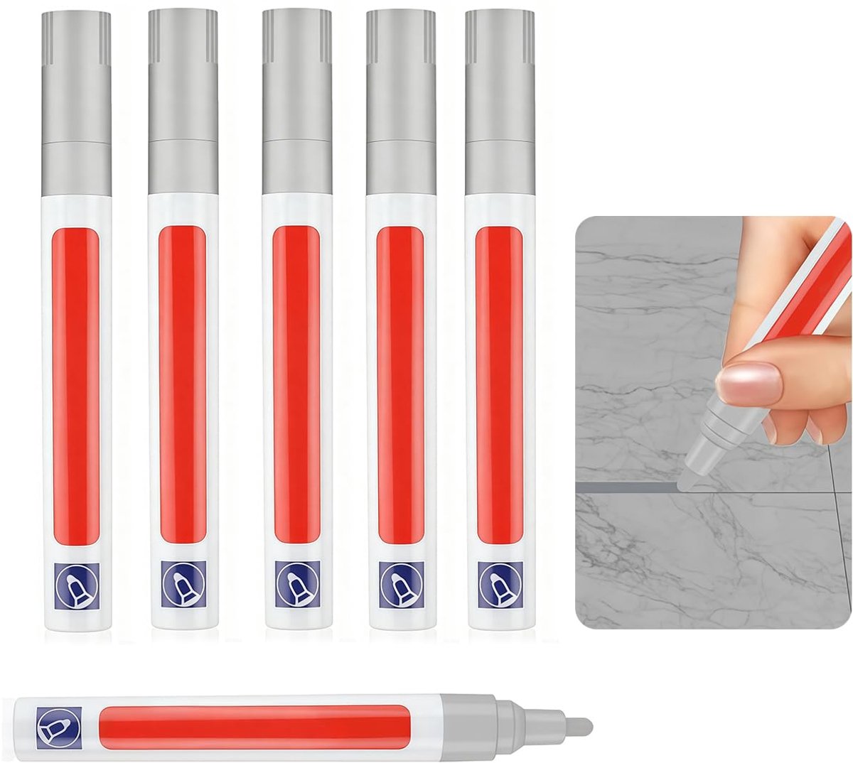 Voegenstift lichtgrijs 6 stuks - Voegverf voor tegelvoegen - Sneldrogend en waterdicht - Eenvoudige voegenreparatie - ShopVlot