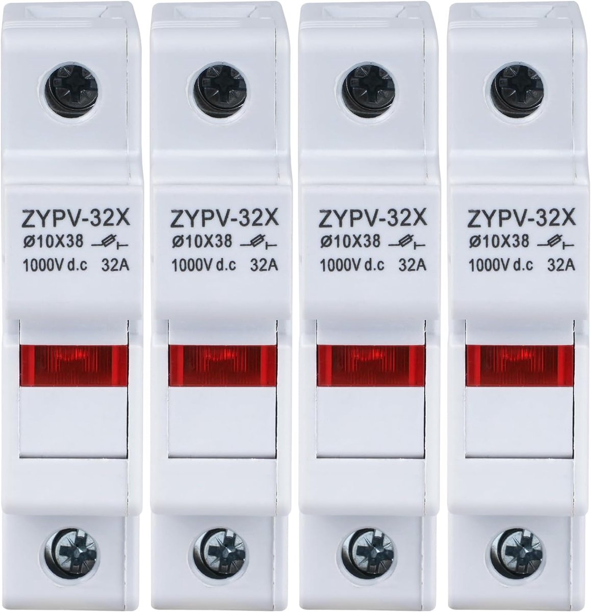 DEWIN Fuse Holder, 4pcs Solar PV Fuse Holder 1P 32A Din Rail Fuse Base 10x38mm with Indicator Light DC 1000V - ShopVlot