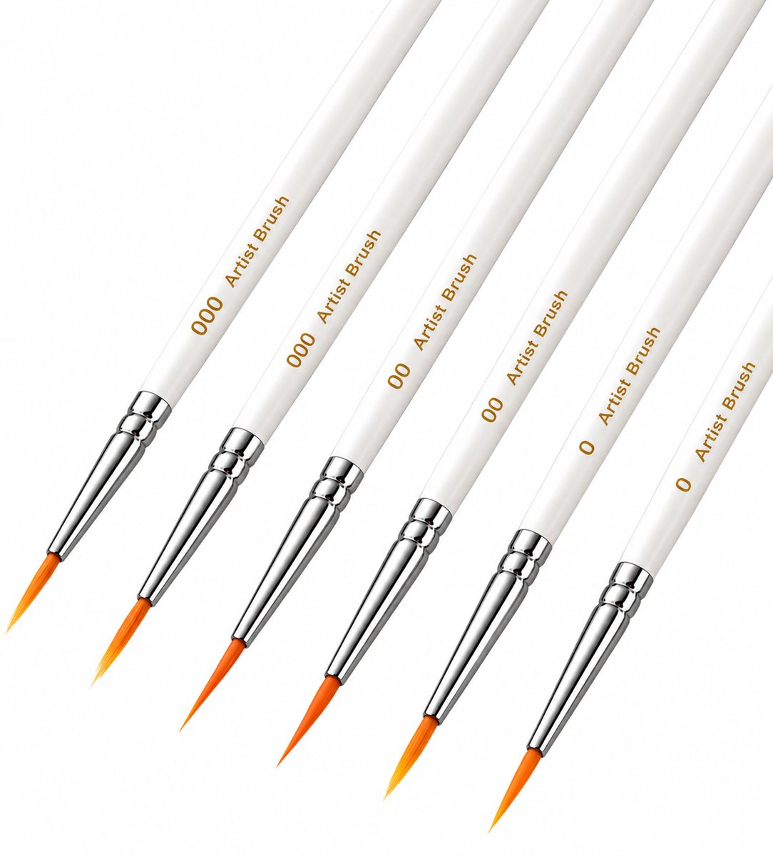 Arcana Art Detailpenselen – set van 6 | Maat 000 t/m 0 – Fijne Penselen voor Acryl- & Olieverf, Modelbouw & Nail art