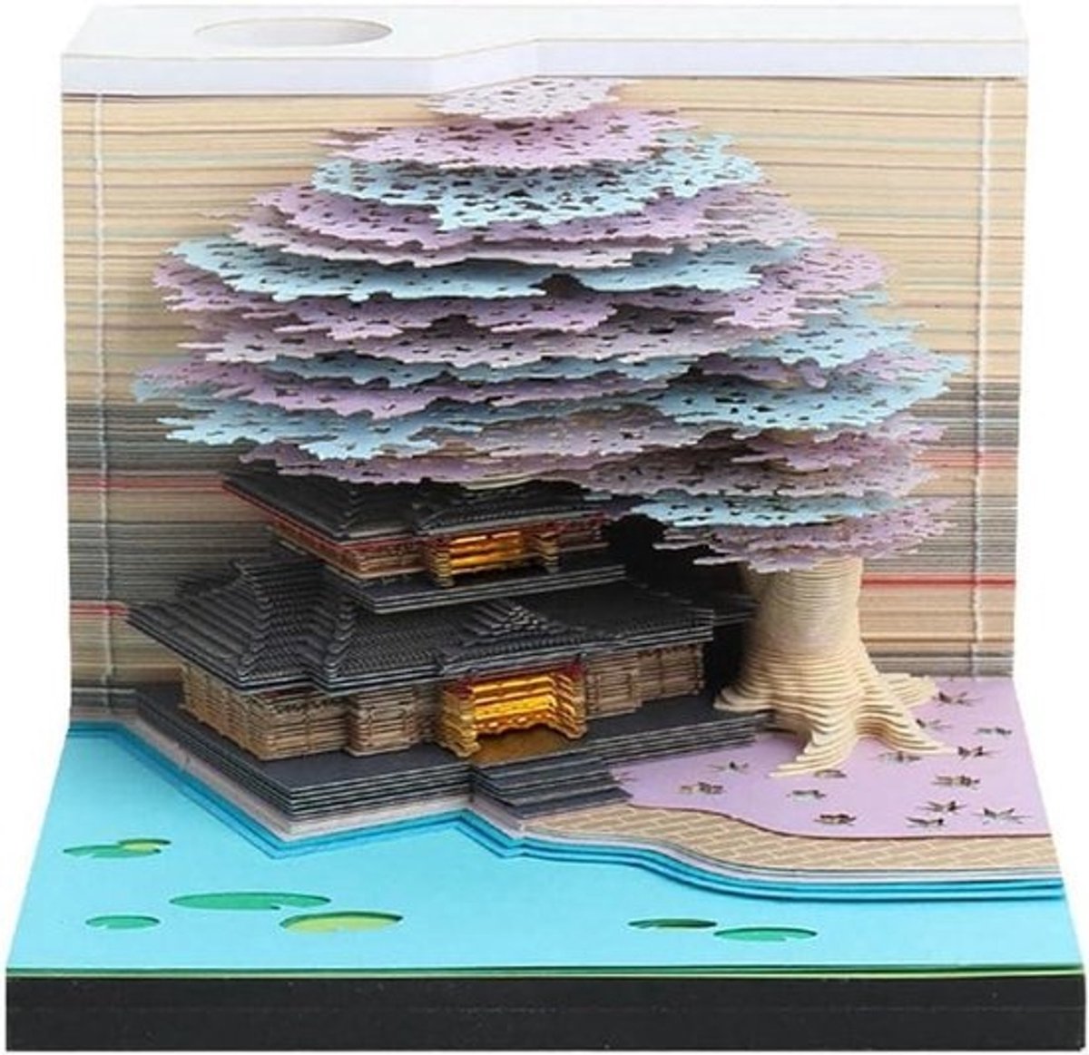 3D-memoblok - Papieren sculptuur en kladblok - Decoratie - Unieke papieren sculptuur - 8.5 x 8.5 x 7 cm