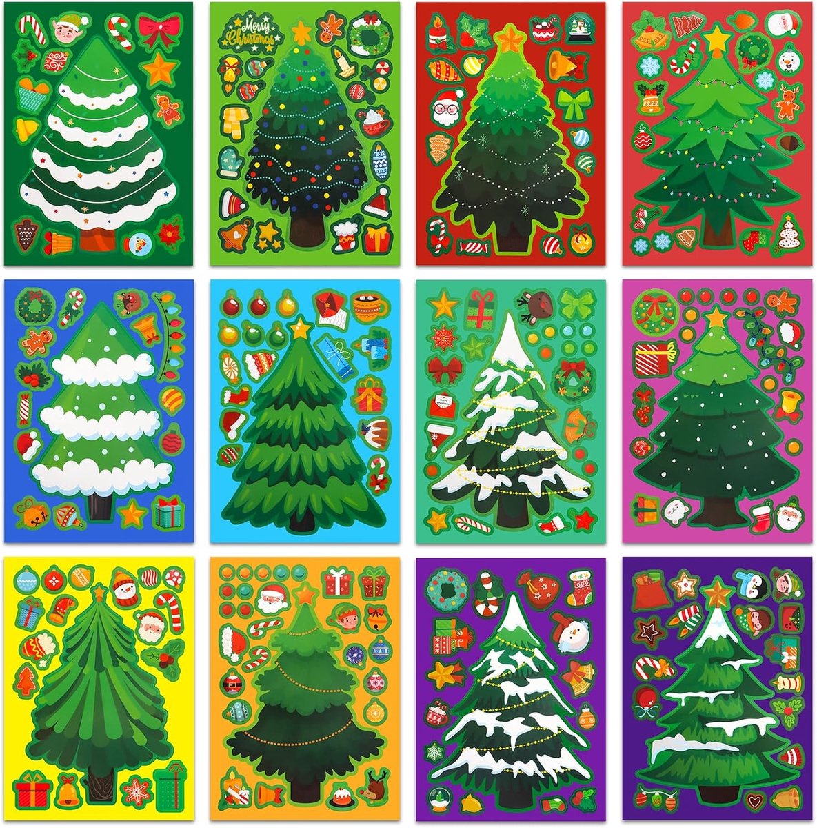 24 stuks doe-het-zelf kerstboomstickers voor kinderen, zelfklevende kerstkinderstickers, knutselset voor kinderen - ShopVlot