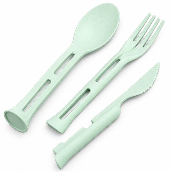 3-delige Bestekset Groen – Mes Vork en Lepel – Tarwestro & Kunststof – Herbruikbaar Kinderbestek – Camping Picknick Lunchbox Reisbestek — afbeelding 5