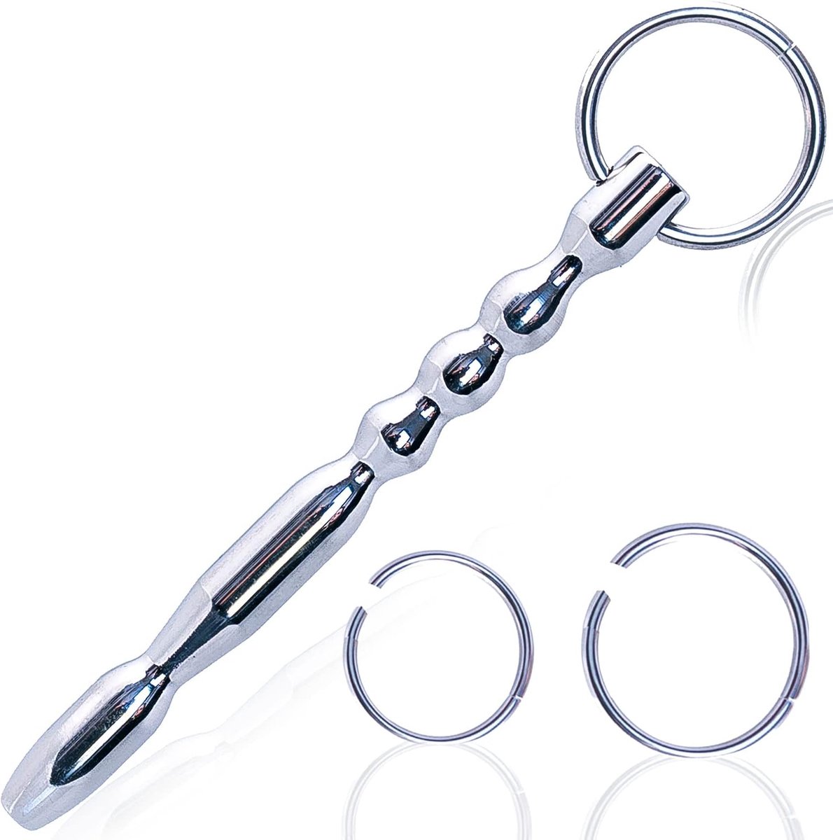 Roestvrijstalen Urethra-Plug - Holle Sounding-Dilator met Ketting 14,8cm Lengte Ø 0,73-1,07cm voor Gevorderden Extreme Hardheid Massief Lust-Stretching Hypoallergeen Zilveren Design N16-56