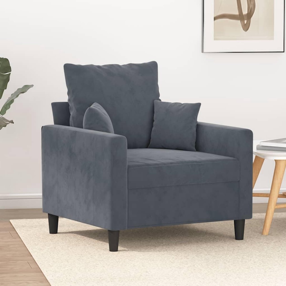 Donkergrijs 60 cm fluweel modern velours fauteuil met metalen frame voor woonkamer en rustruimte