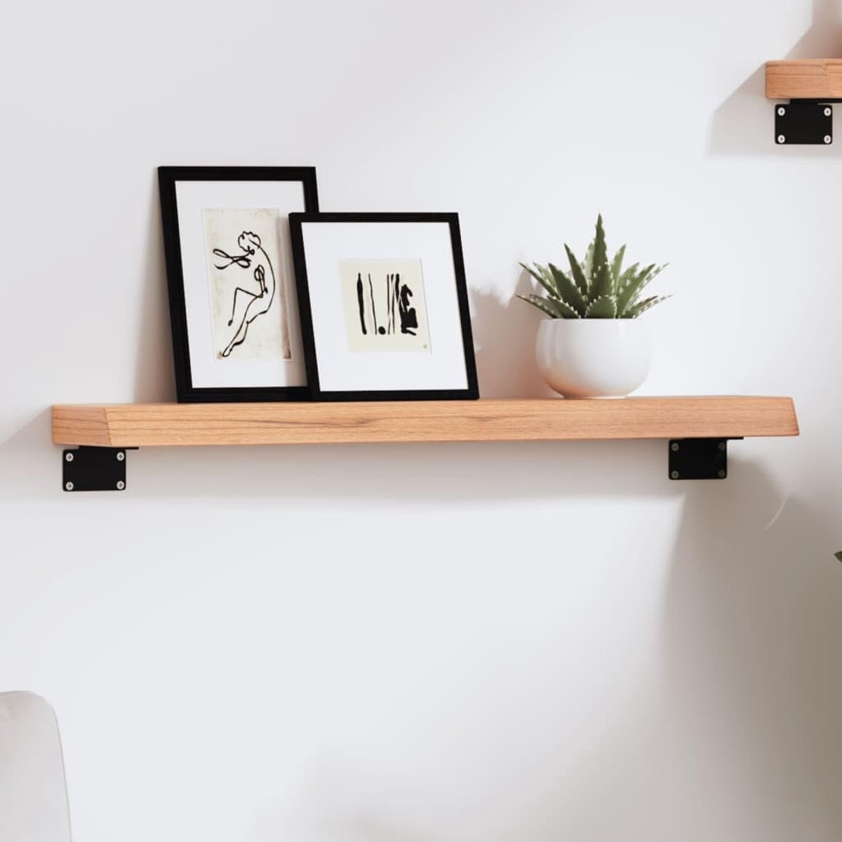 Wandrek van massief eikenhout, lichtbruin, 60 x 10 x 4 cm, behandeld rustiek design, handgemaakt met natuurlijke rand, veelzijdige plank voor badkamer, keuken of woonkamer, stabiel