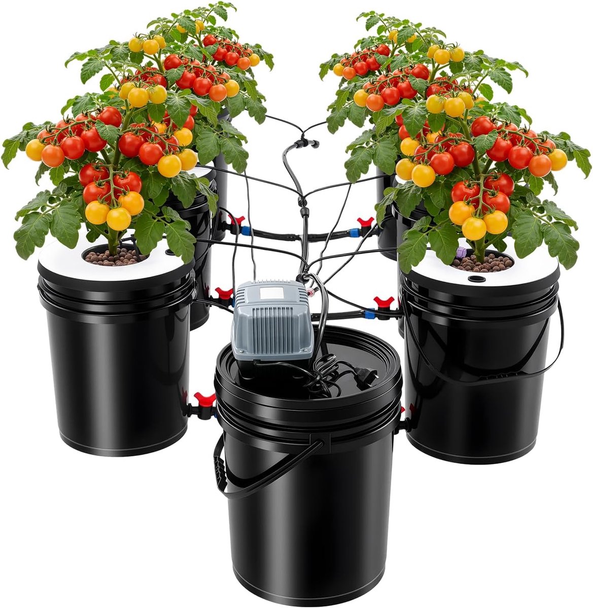 Kweeksysteem met 7 plantenbakken & 12 liter capaciteit per emmer, waterloze kweekset met luchtpomp en potdruppelirrigatie, PP plantenkweekset voor aardbeien en salade, incl
