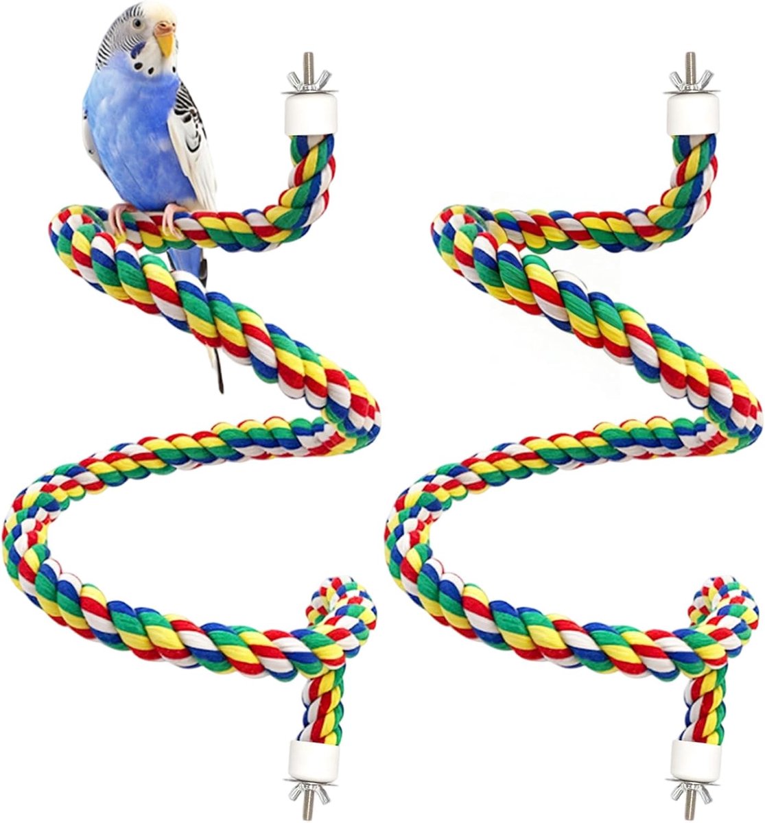 2 stuks papegaai kleurrijke spiraal katoenen touw, 100 cm parkiet accessoires vogel accessoires kleurrijk katoen zitstok spiraal papegaai klimtouw zitstok voor parkiet valkparkieten sittiche
