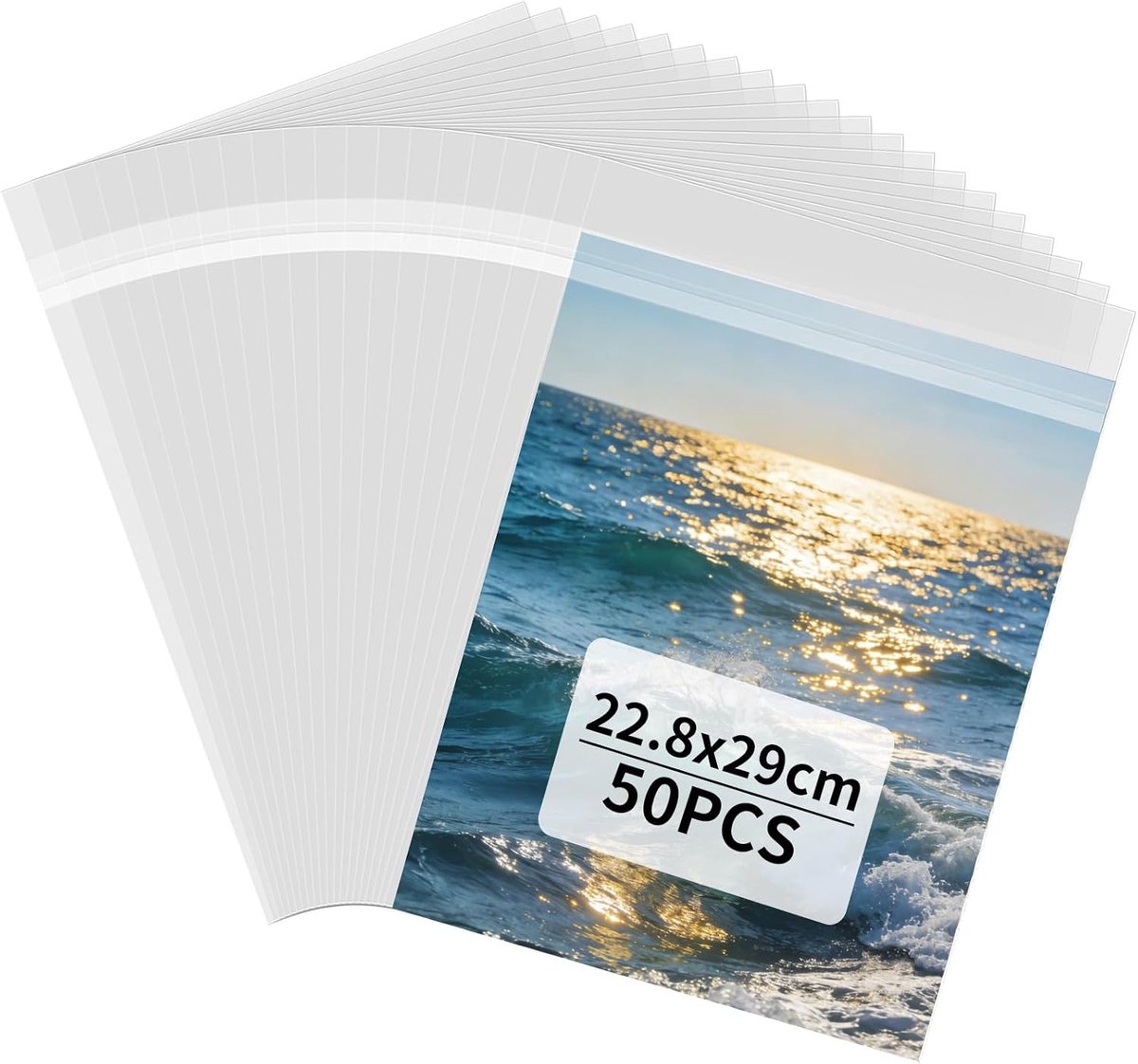 Cellofaanzakken, 50 Stuks 22.8 * 29cm Transparant Zakken Zelfklevende, Plastic Zakken met Plakstrip, voor Tijdschrift, Kranten, Foto