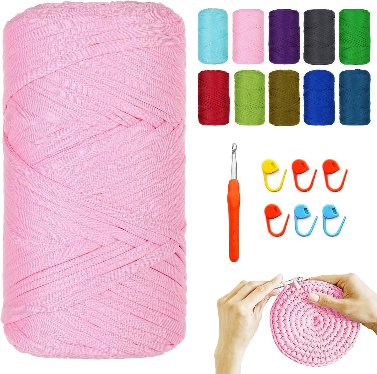 400 G/120 m, textielgaren voor haken, met 9,0 mm haaknaald, haakgaren, T-shirt-garen voor tassen, manden, dekens, woondecoratie (donkerroze)
