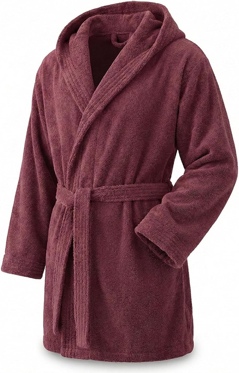 Towel Elegante badjas voor dames en heren, 100% katoen, 500 g/m², met capuchon of zonder capuchon, zacht en absorberend voor douche, spa en zwembad, Granaat, L