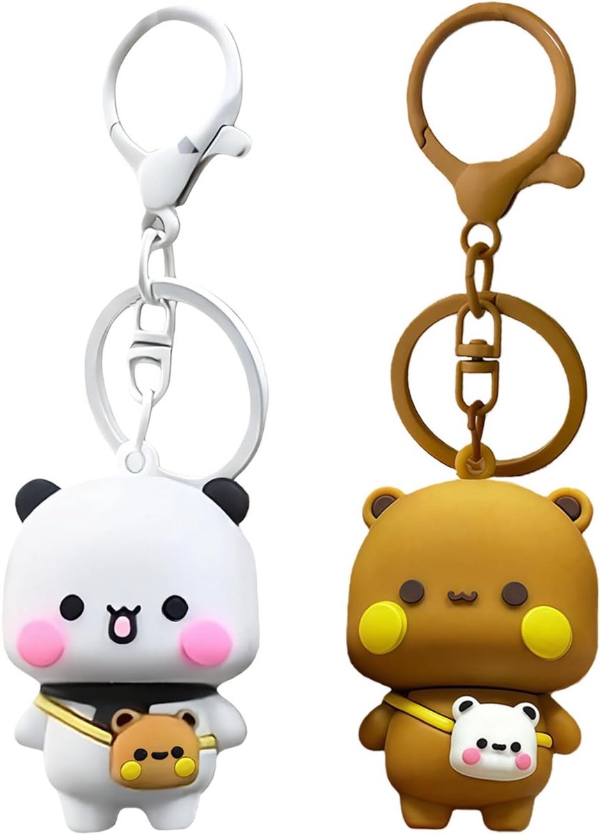 2 stuks Bubu Dudu sleutelhanger, Bubu en Dudu hanger, panda sleutelhanger, cartoon Kawaii sleutelhanger, schattige handtas, sleutelhanger voor kinderen, meisjes