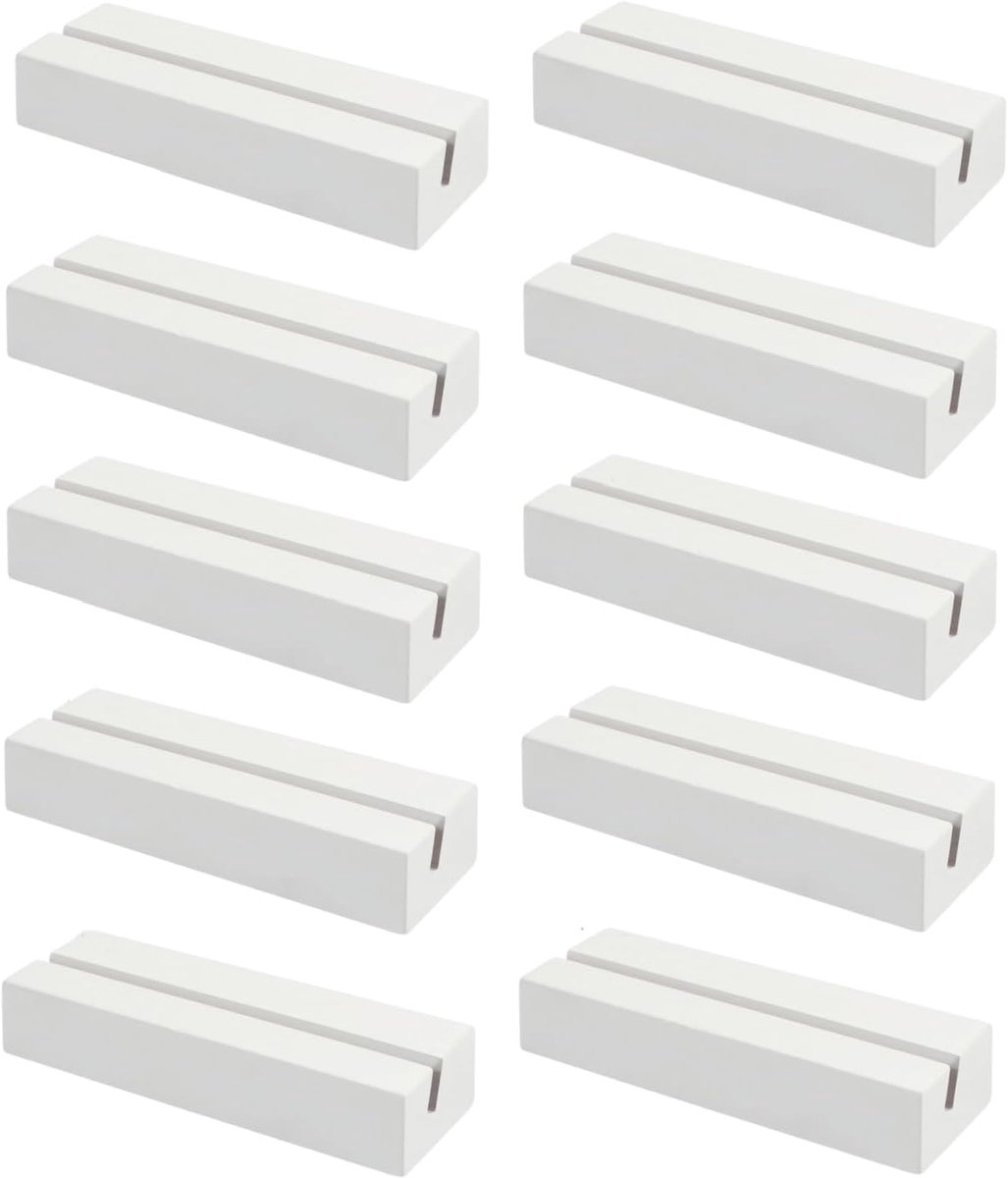 Witte kaarthouder hout, 10 stuks tafelkaarthouder beukenhout, houten standaard, place card houders, menukaarthouder voor restaurant, feest, bruiloft, kantoor, banket