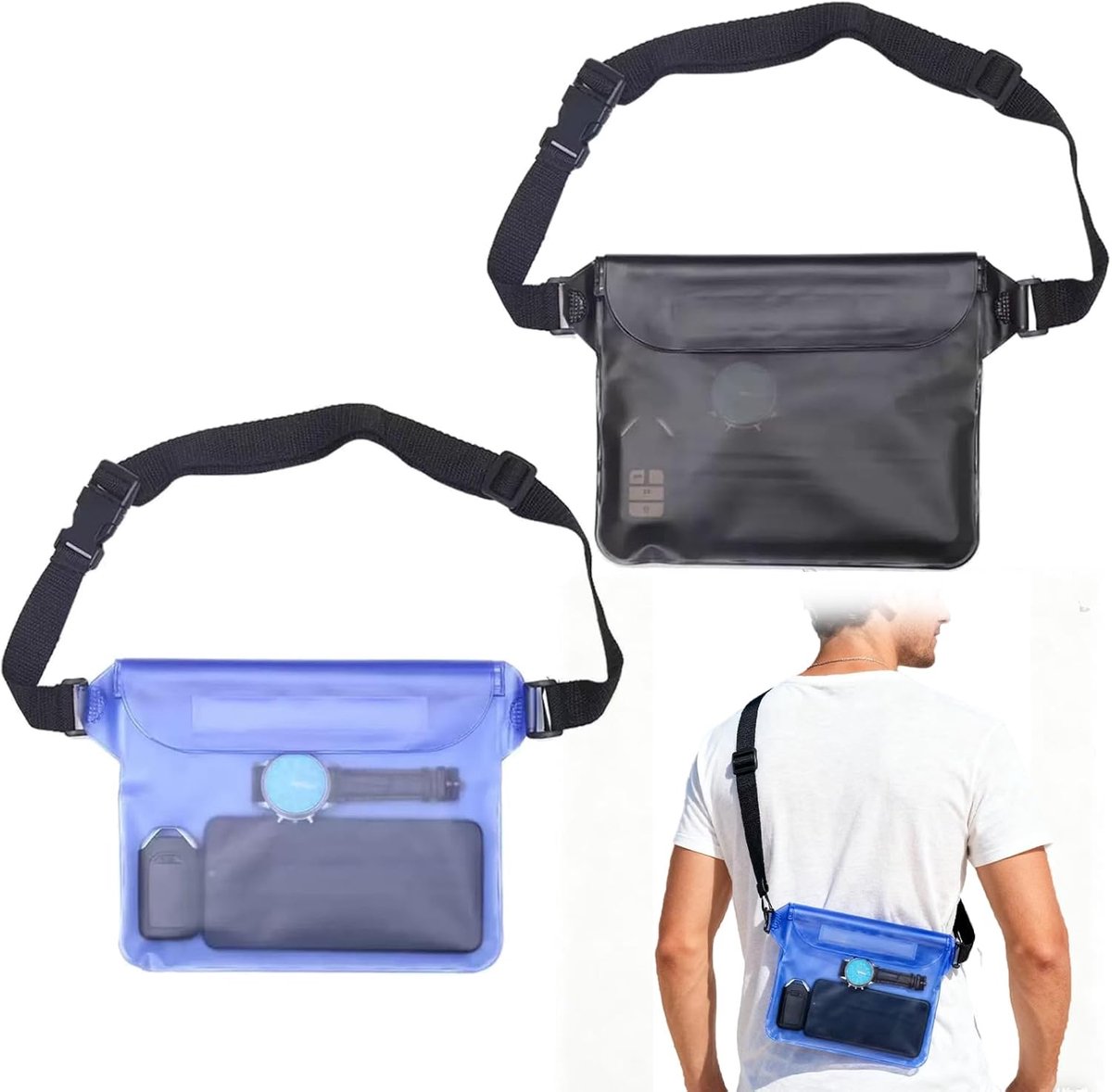 2 Stuks Waterdichte Heuptas – Verstelbare Riem, IP68 Waterdichte Bescherming, Ideaal voor Strand, Zwemmen, Snorkelen en Buitenactiviteiten