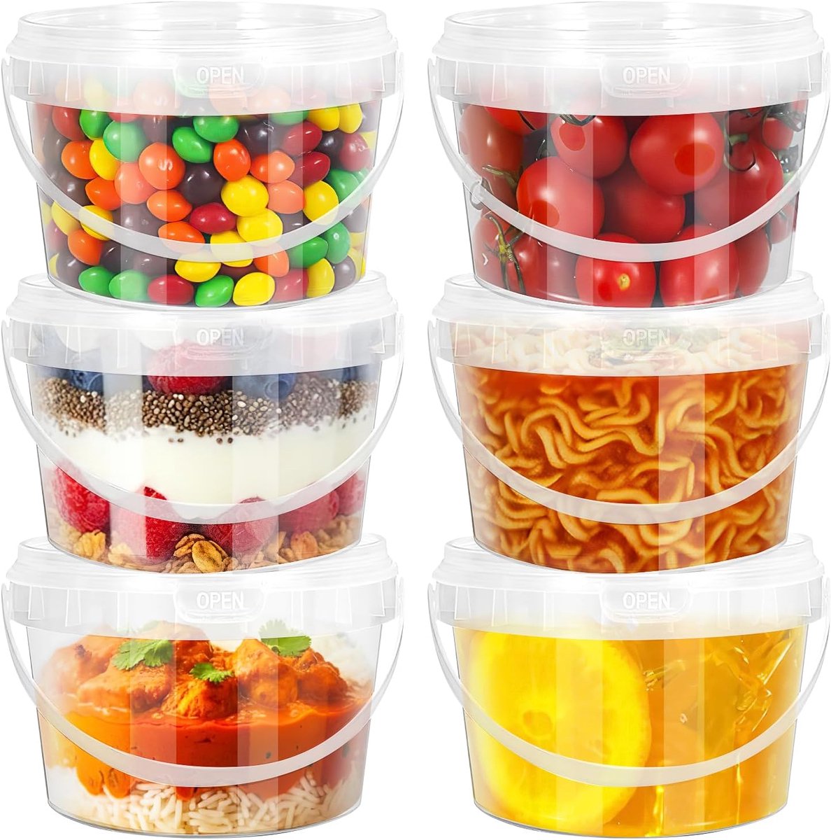 Opbergemmer met deksel, luchtdicht en lekvrij, stabiele kunststof container, geurneutraal en leeg, voor levensmiddelen (300 ml x 6 stuks)