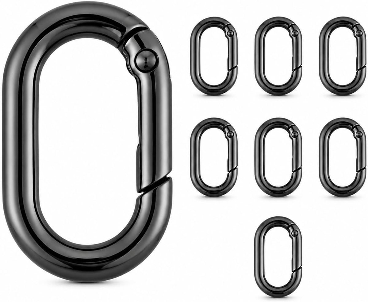 Karabijnhaken met veren, sleutelhangers, ovale metalen clips, geschikt voor sleutelhangers, voor het bevestigen van kleine voorwerpen, voor knutselaccessoires