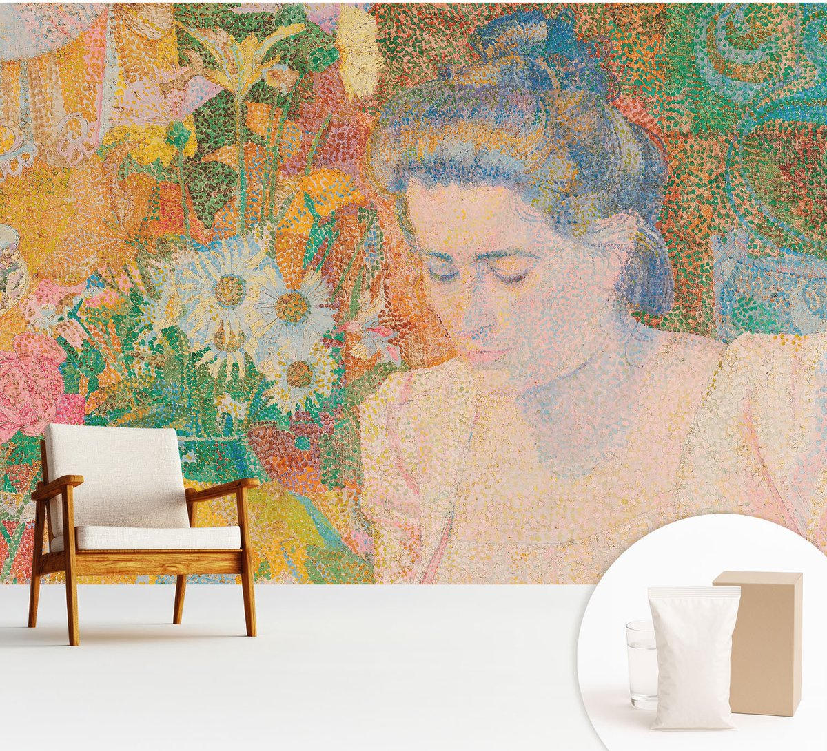 Wallfluent Fotobehang - Geel Vliesbehang - 312x219 cm - Bloemenportret Muurschildering - Gang behang Mensen - Fotobehang Vlies - Slaapkamer behang