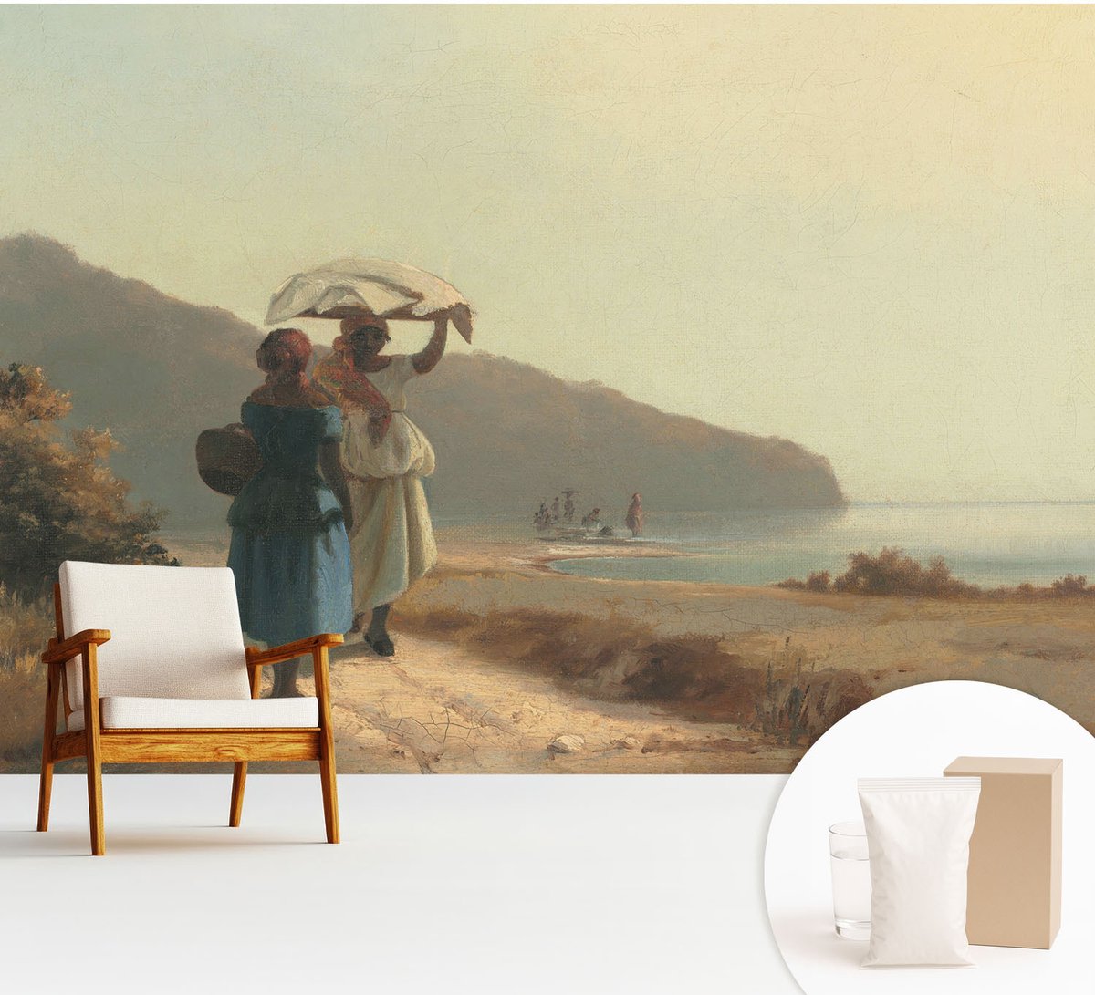 Wallfluent Fotobehang - Beige Vliesbehang - 312x219 cm - Een Wandeling Langs De Kust Muurschildering - Gang behang Landschappen - Fotobehang Vlies - Slaapkamer behang
