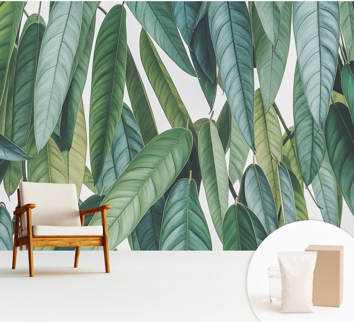 Wallfluent Fotobehang - Groente Vliesbehang - 312x219 cm - Natuurlijke Bladeren Muurschildering - Slaapkamer behang Bloemen En Planten - Fotobehang Vlies - Slaapkamer behang