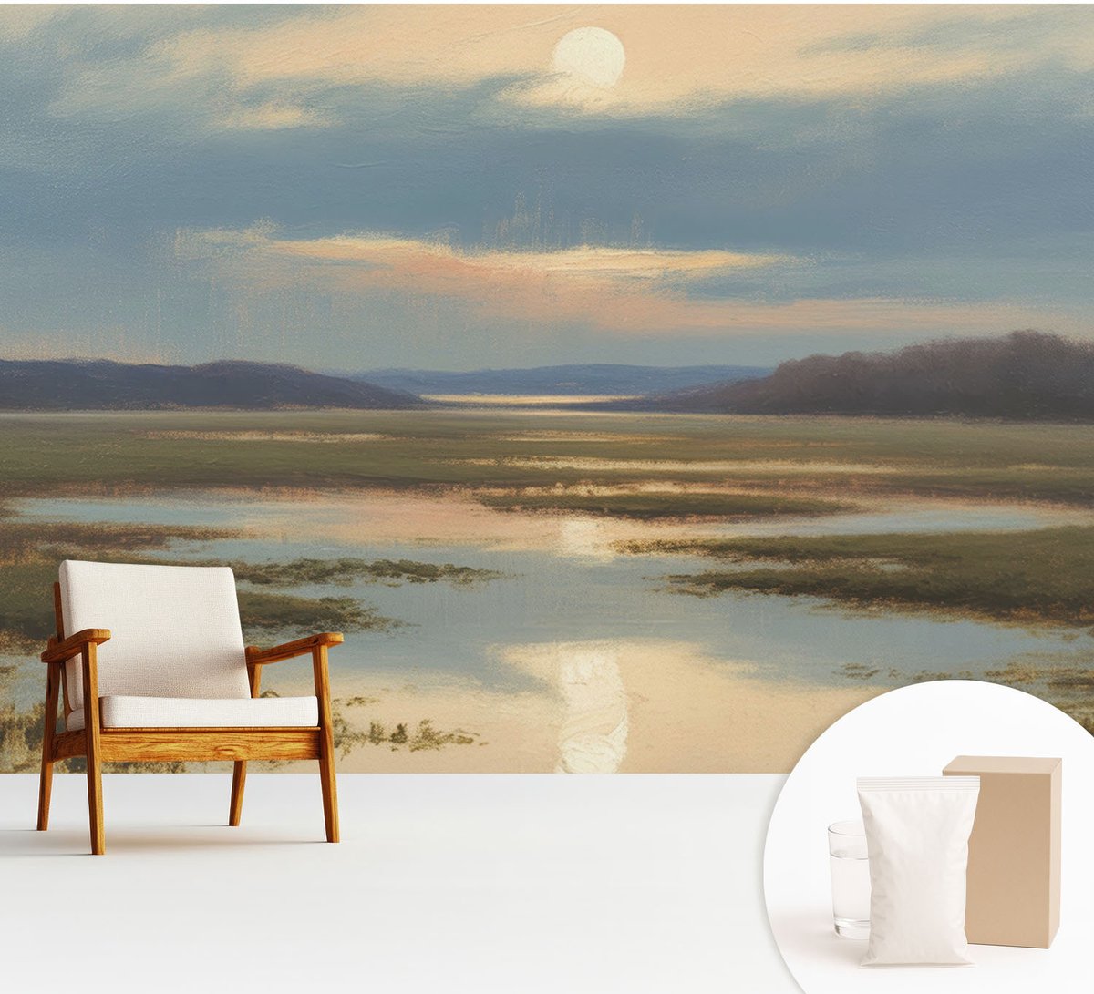 Wallfluent Fotobehang - Blauw Vliesbehang - 312x219 cm - Atmosferisch Landschap Fotobehang Vlies - Woonkamer behang Landschappen - Muurschildering - Woonkamer behang