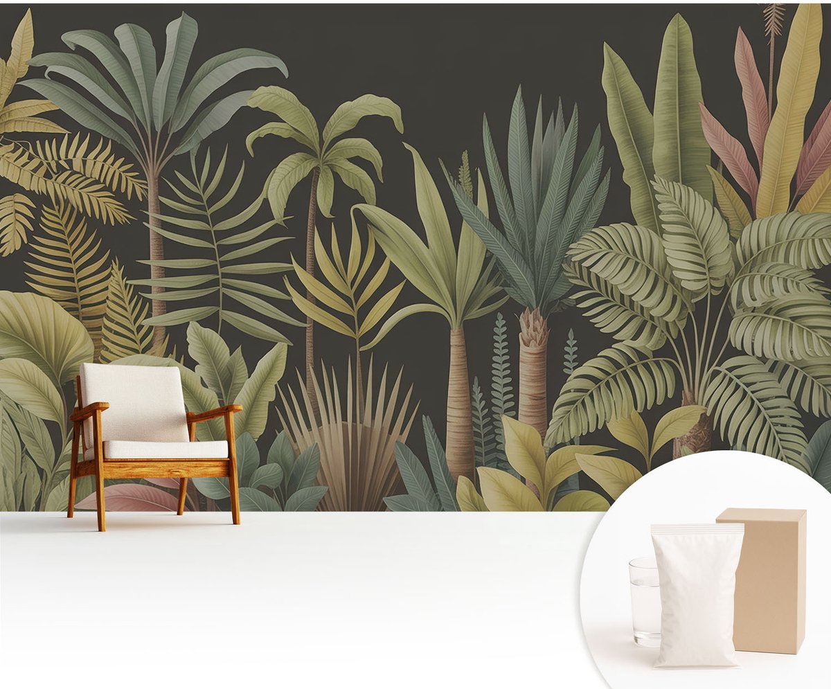 Wallfluent Fotobehang - Groente Vliesbehang - 416x254 cm - Tropische Jungle Muurschildering - Slaapkamer behang Bloemen En Planten - Fotobehang Vlies - Slaapkamer behang