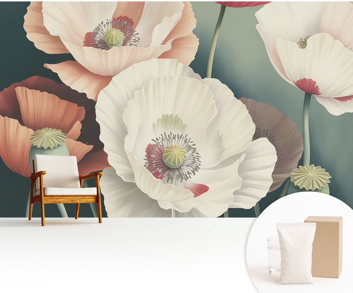 Wallfluent Fotobehang - Wit Vliesbehang - 416x254 cm - Bloemenpracht Muurschildering - Slaapkamer behang Bloemen En Planten - Fotobehang Vlies - Slaapkamer behang