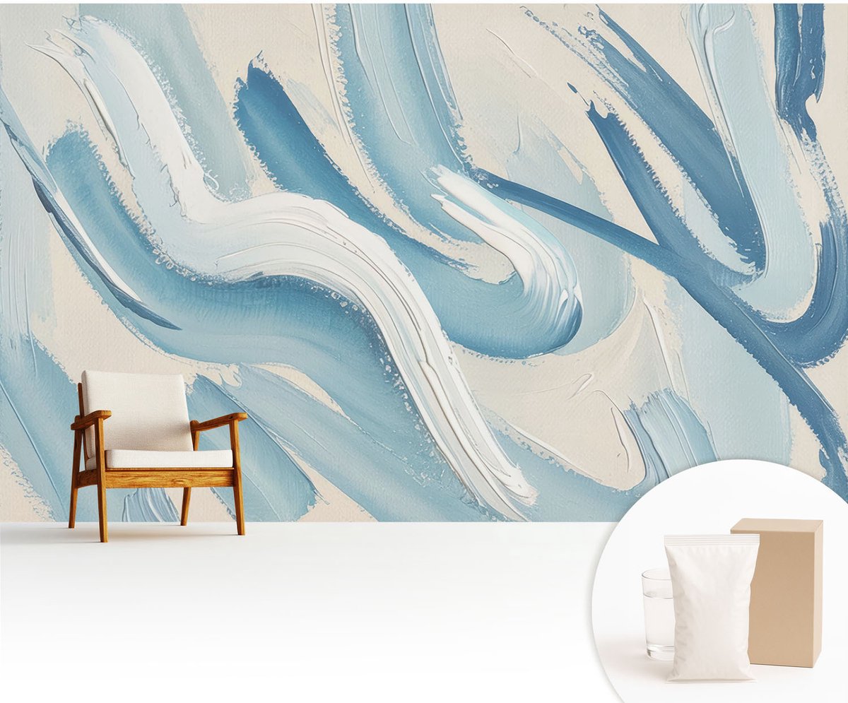 Wallfluent Fotobehang - Blauw Vliesbehang - 416x254 cm - Abstracte Streken Fotobehang Vlies - Hal behang Abstractie - Muurschildering - Hal behang