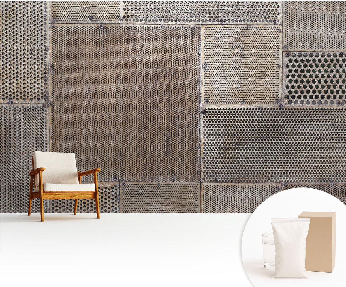 Wallfluent Fotobehang - Grijs Vliesbehang - 416x254 cm - Metaalachtige Patronen Muurschildering - Slaapkamer behang Texturen - Fotobehang Vlies - Slaapkamer behang