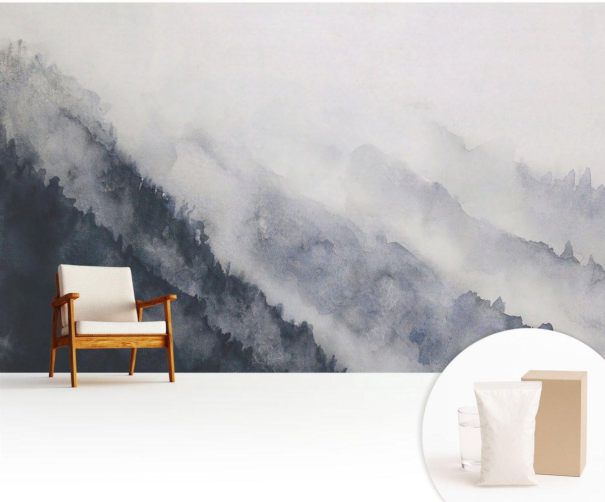 Wallfluent Fotobehang - Wit Vliesbehang - 416x254 cm - Bergmist Muurschildering - Gang behang Landschappen - Fotobehang Vlies - Slaapkamer behang