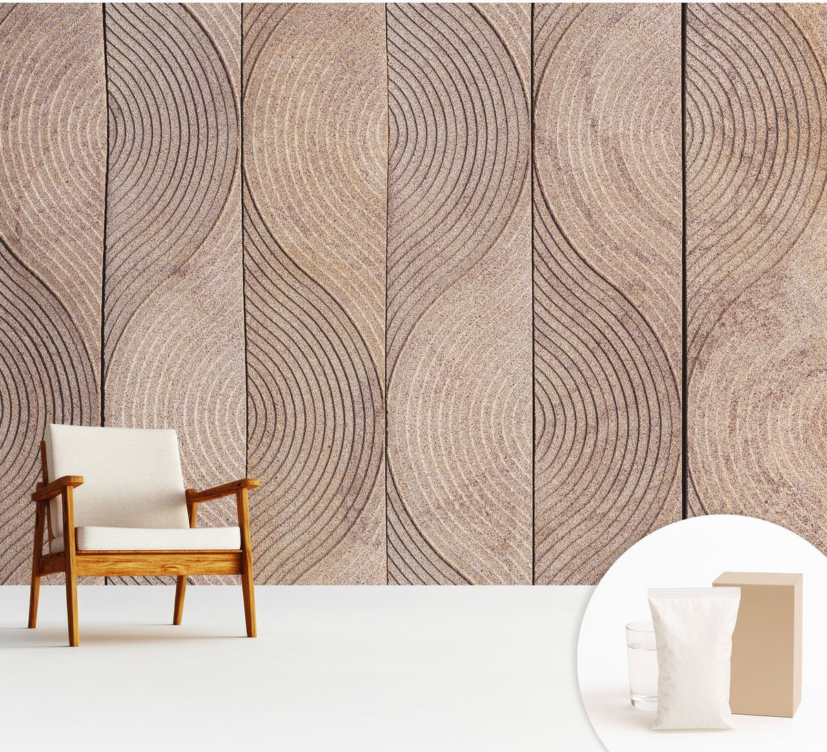 Wallfluent Fotobehang - Bruin Vliesbehang - 312x219 cm - Golven Van Hout Muurschildering - Slaapkamer behang Texturen - Fotobehang Vlies - Slaapkamer behang