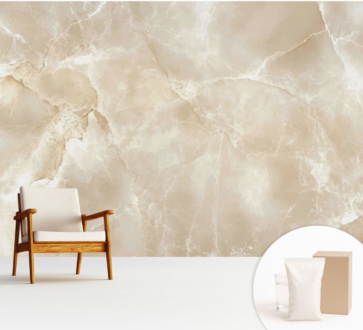 Wallfluent Fotobehang - Beige Vliesbehang - 312x219 cm - Natuursteen Fotobehang Vlies - Woonkamer behang Texturen - Muurschildering - Woonkamer behang