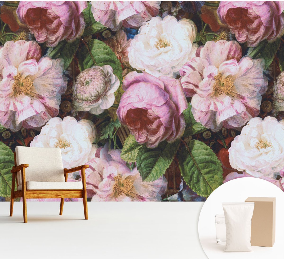 Wallfluent Fotobehang - Roze Vliesbehang - 312x219 cm - Bloemige Elegantie Muurschildering - Gang behang Bloemen En Planten - Fotobehang Vlies - Slaapkamer behang