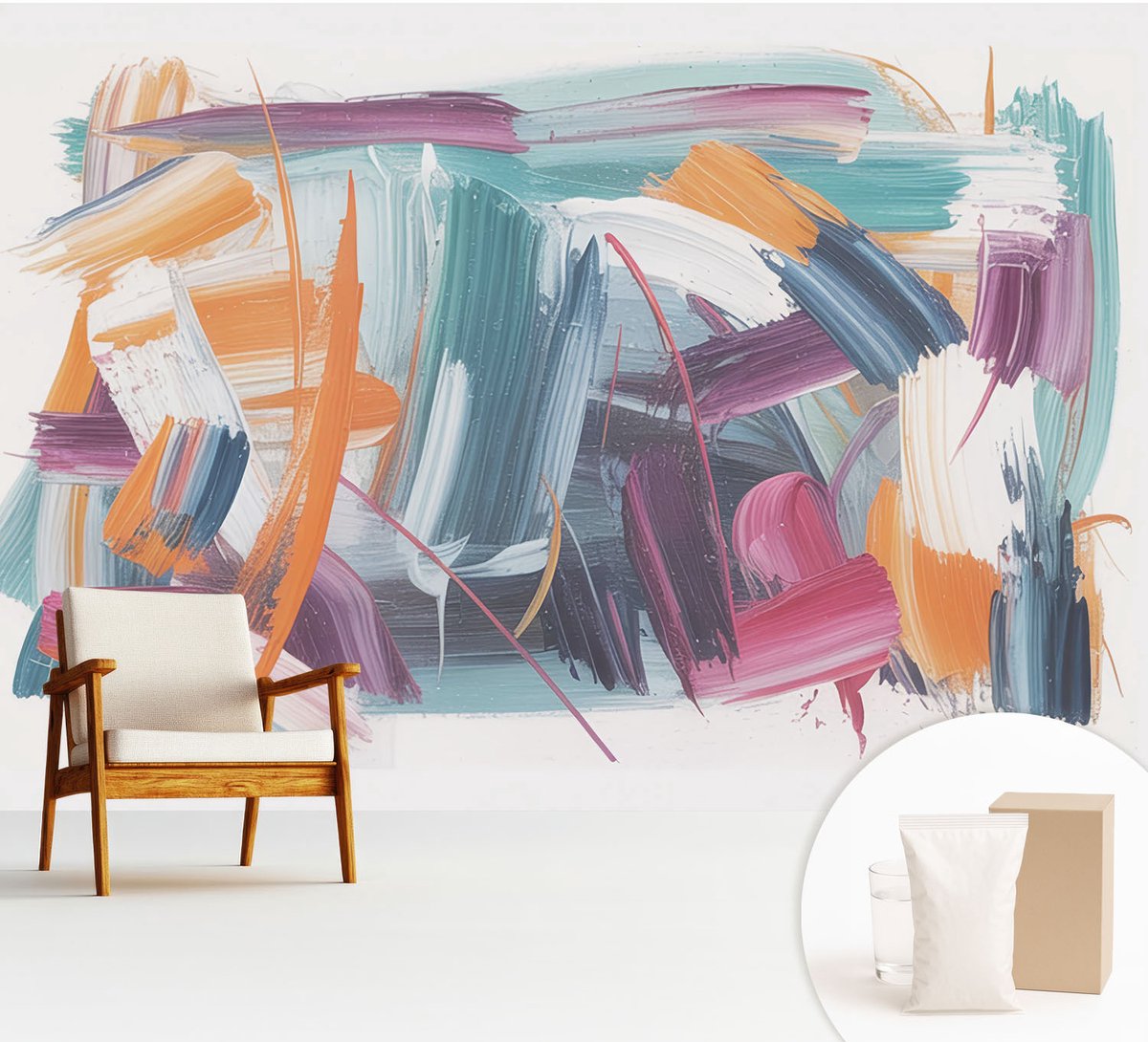 Wallfluent Fotobehang - Grijs Vliesbehang - 312x219 cm - Krachtige Slagen Muurschildering - Slaapkamer behang Abstractie - Fotobehang Vlies - Slaapkamer behang