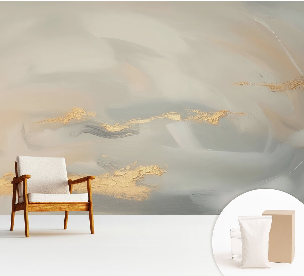 Wallfluent Fotobehang - Grijs Vliesbehang - 312x219 cm - Zachte Strepen Muurschildering - Slaapkamer behang Abstractie - Fotobehang Vlies - Slaapkamer behang