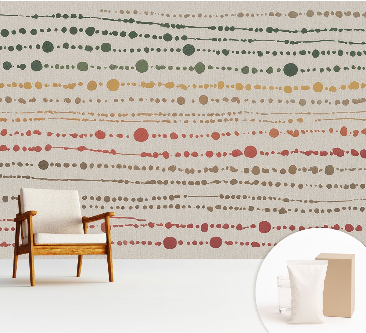 Wallfluent Fotobehang - Groente Vliesbehang - 312x219 cm - Kleurrijke Stippen Muurschildering - Gang behang Abstractie - Fotobehang Vlies - Slaapkamer behang