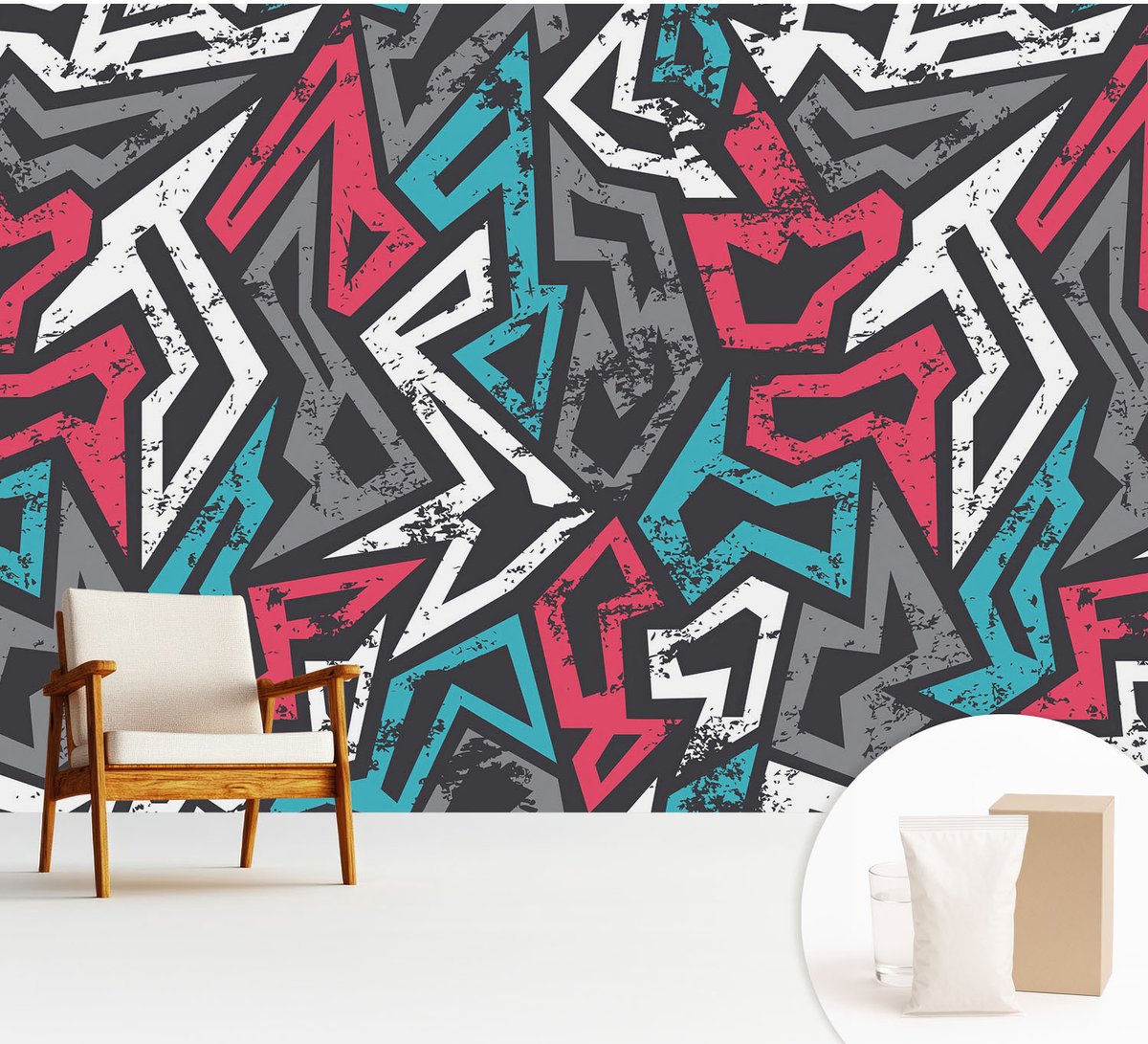 Wallfluent Fotobehang - Rood Vliesbehang - 312x219 cm - Abstracte Mozaïek Muurschildering - Slaapkamer behang Abstractie - Fotobehang Vlies - Gang behang