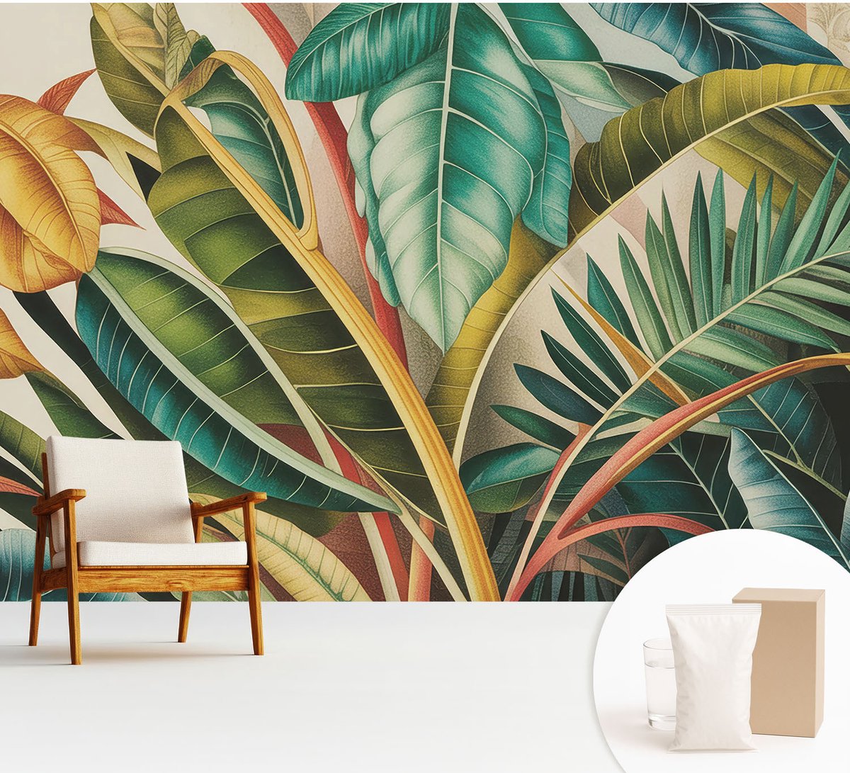 Wallfluent Fotobehang - Groente Vliesbehang - 312x219 cm - Exotische Bladeren Muurschildering - Slaapkamer behang Bloemen En Planten - Fotobehang Vlies - Slaapkamer behang
