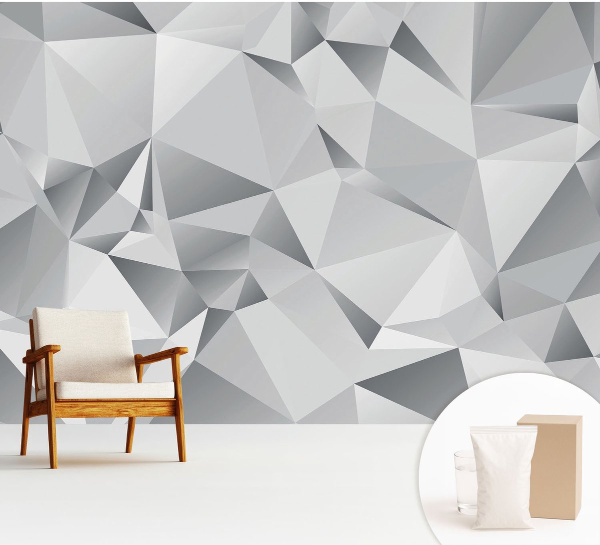 Wallfluent Fotobehang - Grijs Vliesbehang - 312x219 cm - Abstracte Geometrie Fotobehang Vlies - Woonkamer behang Achtergronden En Patronen - Muurschildering - Woonkamer behang