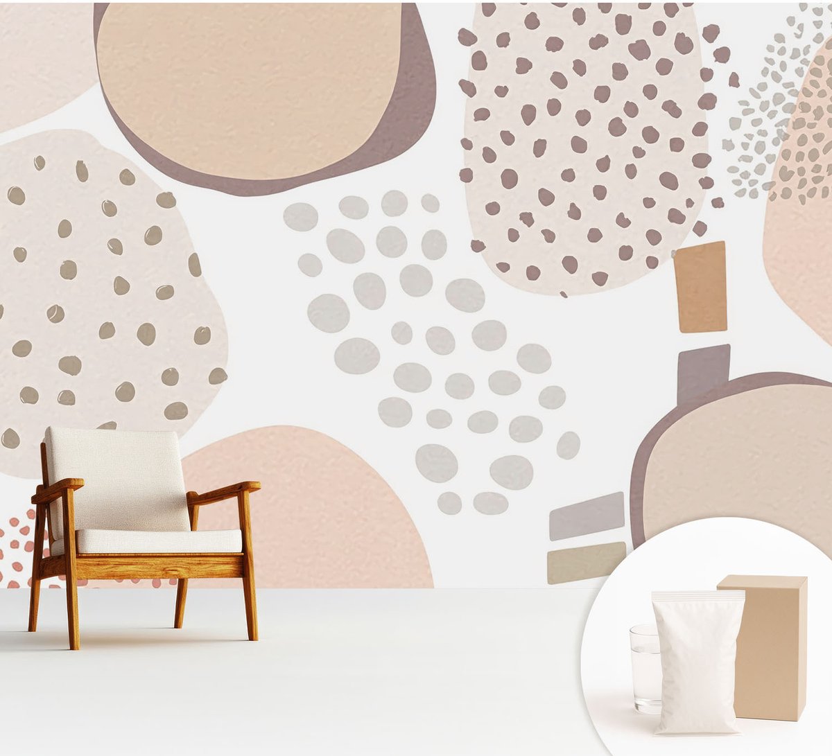Wallfluent Fotobehang - Beige Vliesbehang - 312x219 cm - Subtiele Stippen Fotobehang Vlies - Woonkamer behang Abstractie - Muurschildering - Woonkamer behang