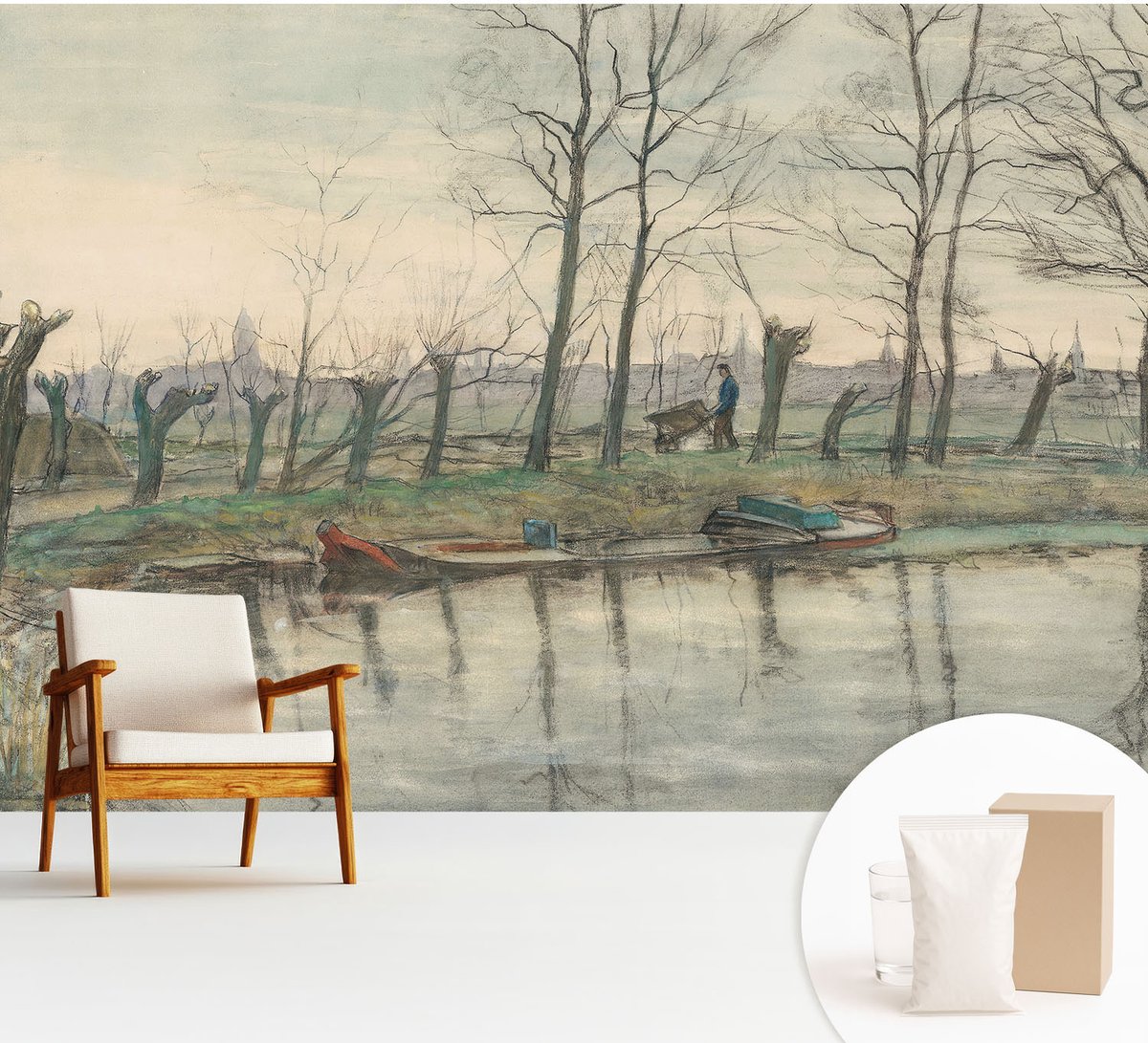 Wallfluent Fotobehang - Grijs Vliesbehang - 312x219 cm - Winterlandschap Muurschildering - Gang behang Landschappen - Fotobehang Vlies - Gang behang