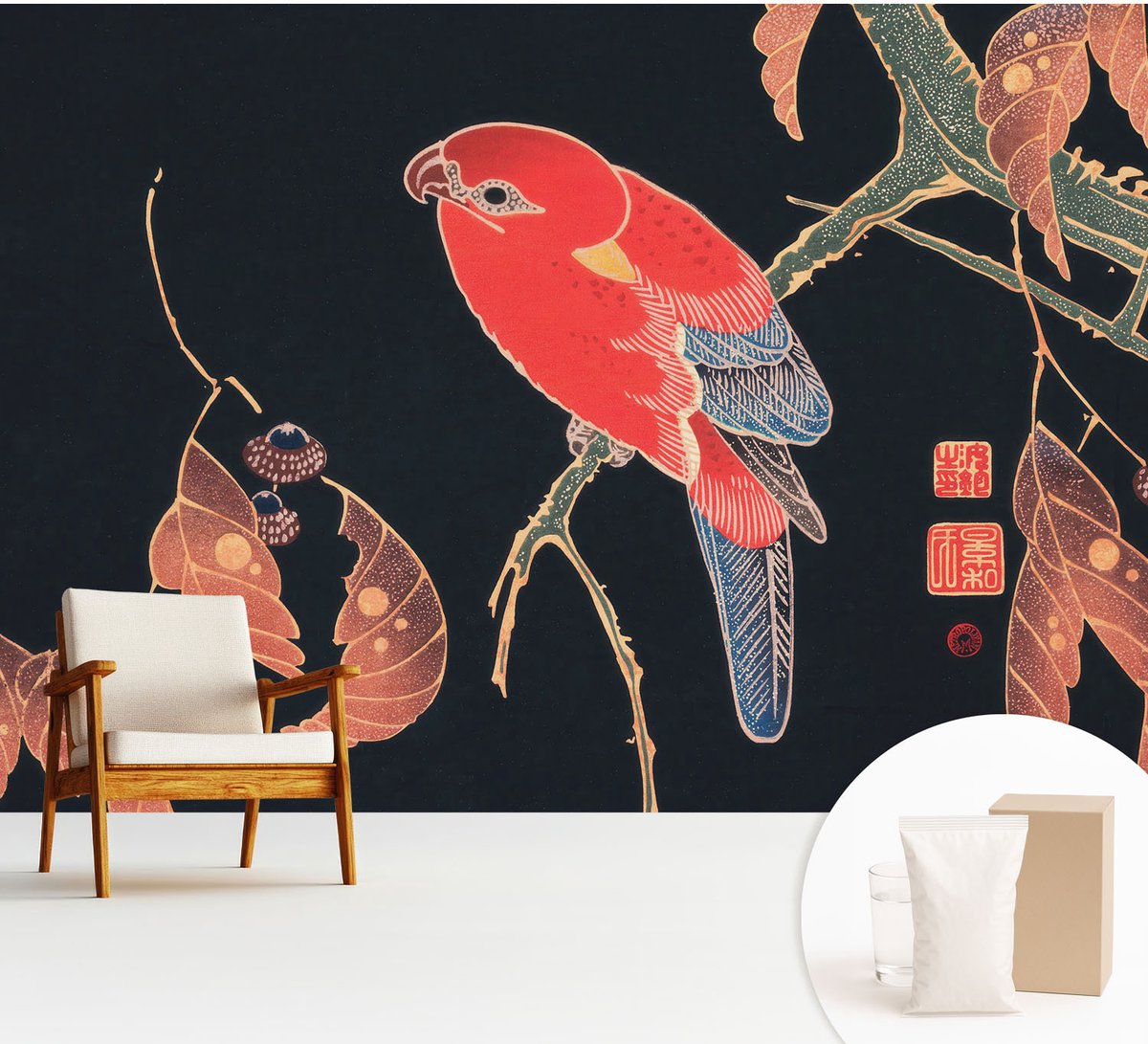 Wallfluent Fotobehang - Zwart Vliesbehang - 312x219 cm - Exotische Vogel Muurschildering - Gang behang Dieren - Fotobehang Vlies - Gang behang