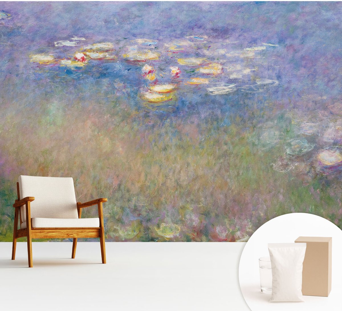 Wallfluent Fotobehang - Groente Vliesbehang - 312x219 cm - Waterlelies Fotobehang Vlies - Hal behang Bloemen En Planten - Muurschildering - Woonkamer behang
