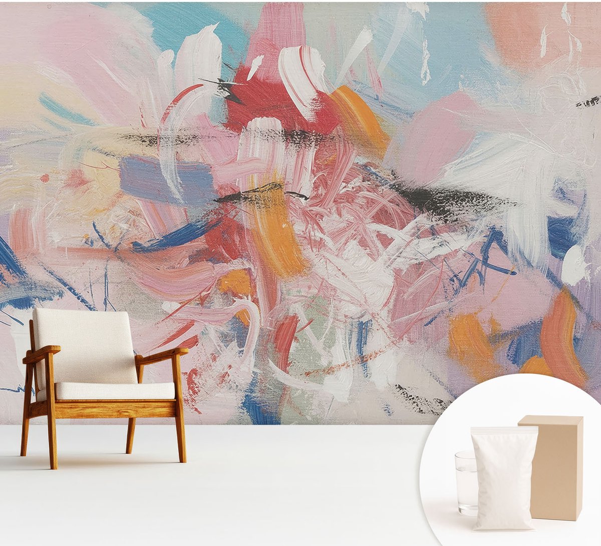 Wallfluent Fotobehang - Roze Vliesbehang - 312x219 cm - Harmonieuze Abstractie Muurschildering - Gang behang Abstractie - Fotobehang Vlies - Slaapkamer behang