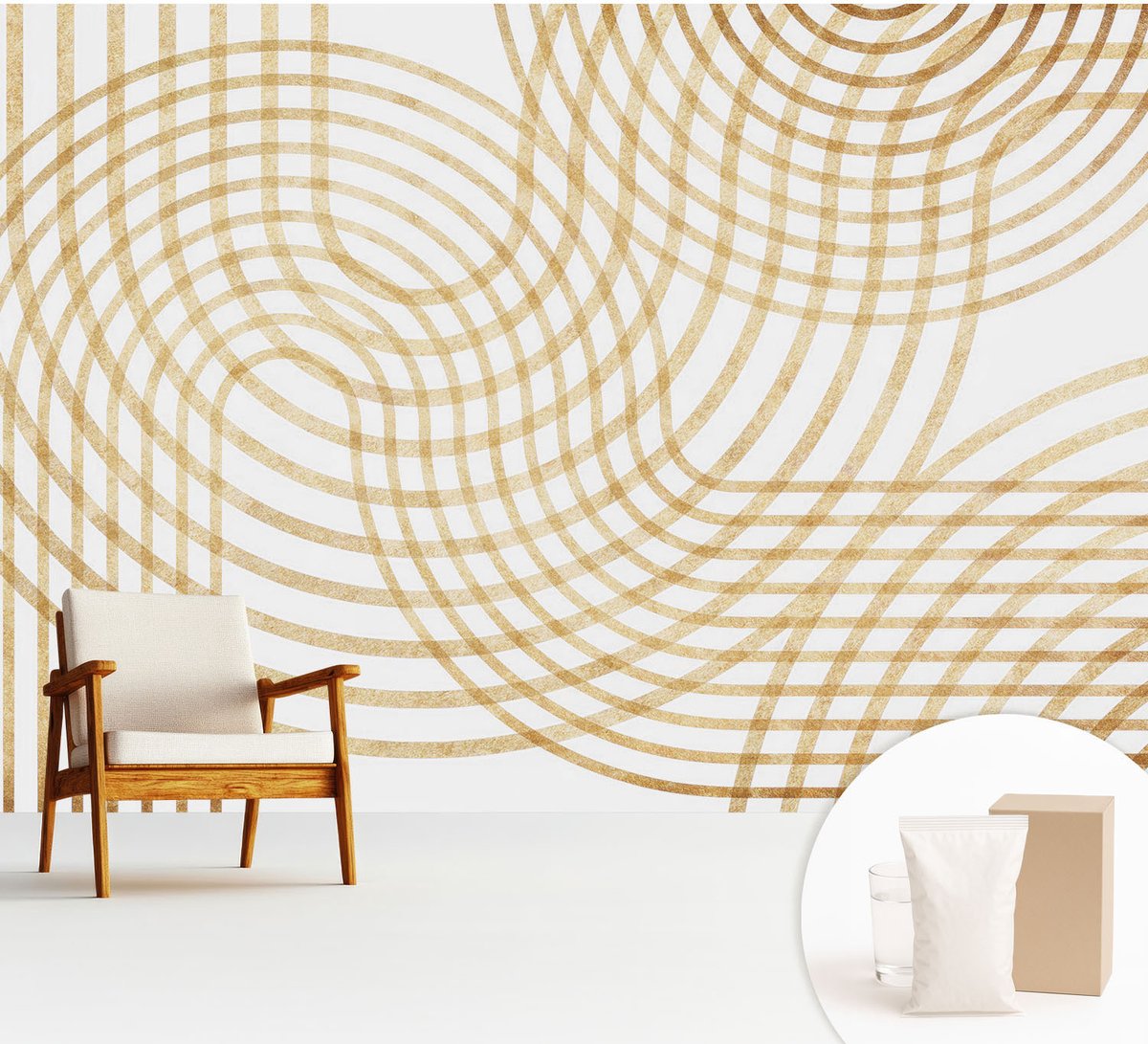 Wallfluent Fotobehang - Wit Vliesbehang - 312x219 cm - Geometrische Weefsels Muurschildering - Slaapkamer behang Geometrie - Fotobehang Vlies - Slaapkamer behang