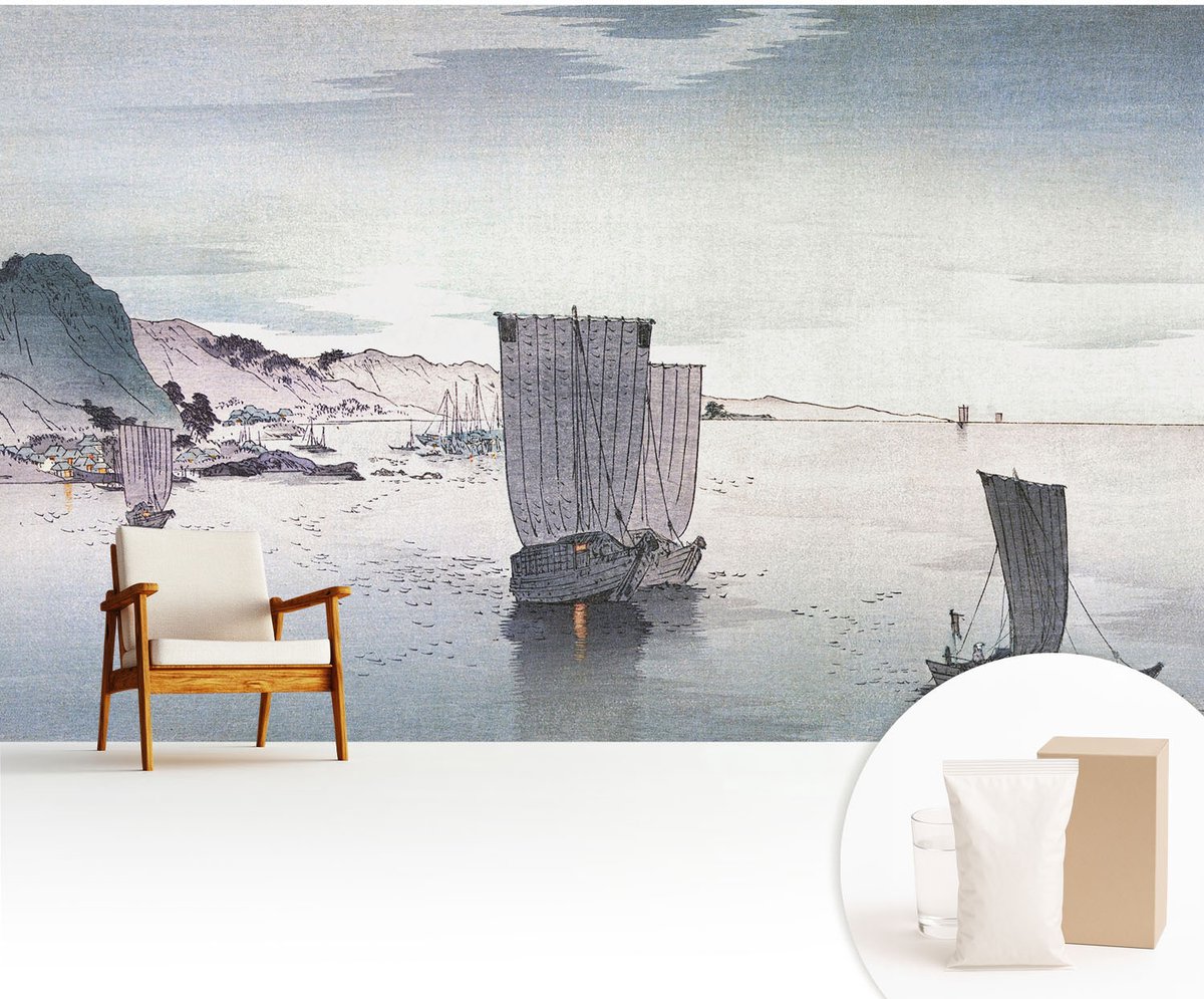 Wallfluent Fotobehang - Grijs Vliesbehang - 416x254 cm - Maritiem Landschap Muurschildering - Gang behang Landschappen - Fotobehang Vlies - Slaapkamer behang