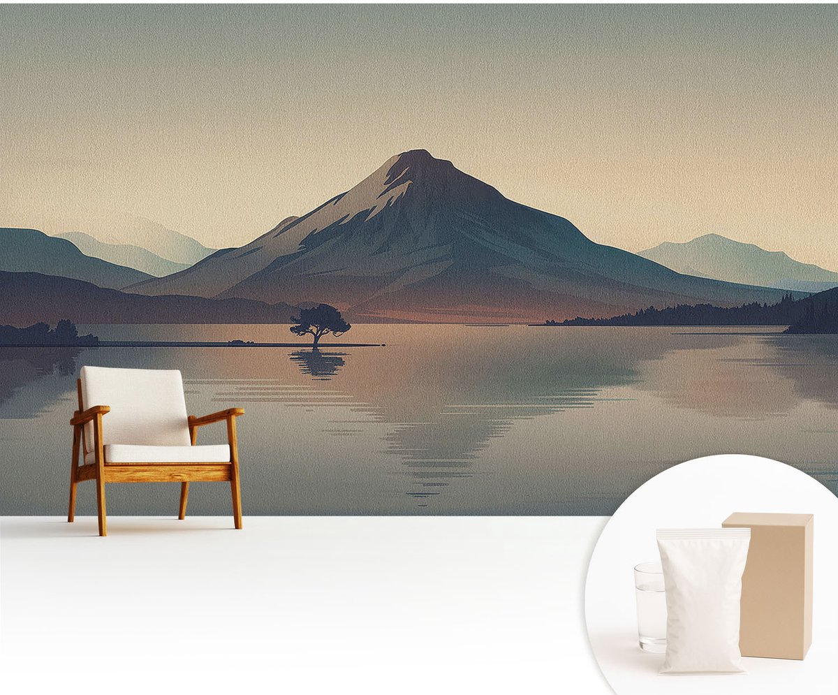 Wallfluent Fotobehang - Grijs Vliesbehang - 416x254 cm - Berglandschap Muurschildering - Slaapkamer behang Landschappen - Fotobehang Vlies - Slaapkamer behang